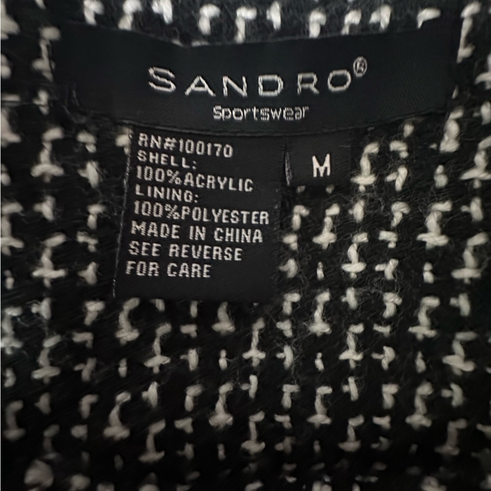 Sandro Sportswear Black & White Women's Coat Jacket size M - Picture 6 of 8